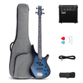 Glarry GIB 4 String Full Size Bass Guitar SS pickups w/ 20W Amplifier - Blue
